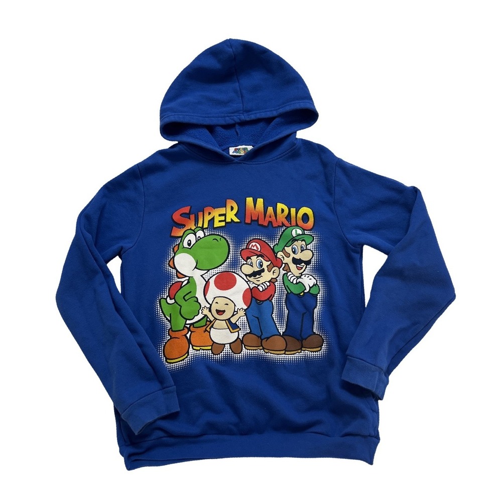 Nintendo Super Mario Bros Boys 14/16‎ Fleece Lined Blue Hoodie